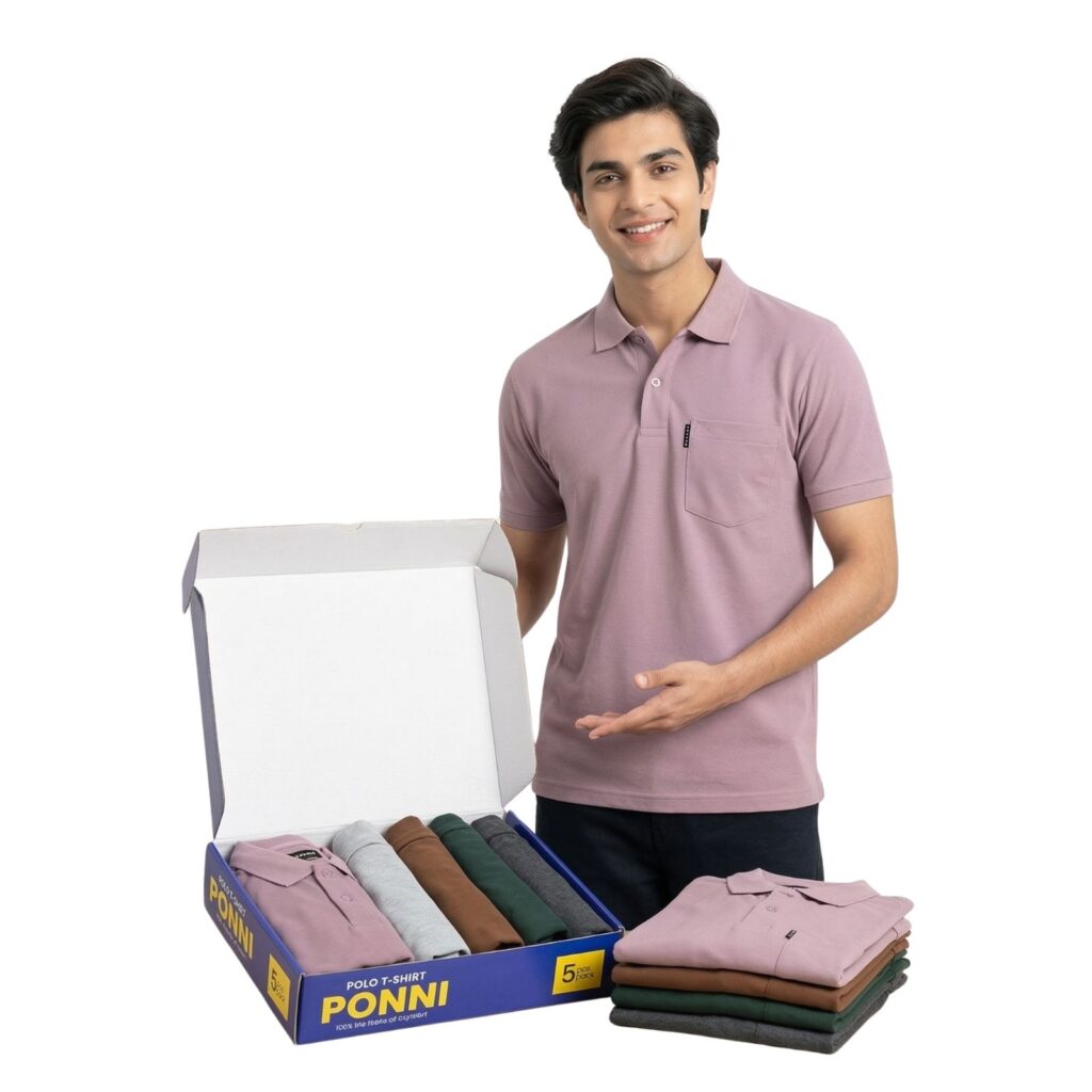 Ponni Stylish Plain Polo T-Shirt – Pack of 5 | Special Offer