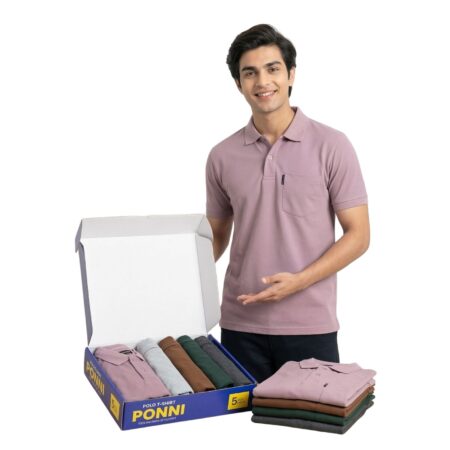 Ponni Stylish Plain Polo T-Shirt – Pack of 5 | Special Offer