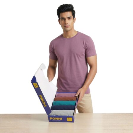 Ponni Men's Round Neck T-Shirt – Pack of 5 | Special Offer